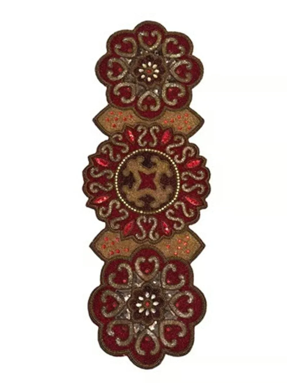 Pier 1 Imports Made In India Handmade Beaded Table Runner Red Gold 36
